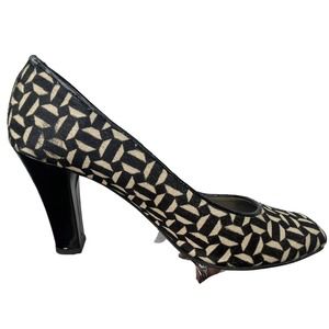 Massimo Baldi Women's Geometric Print Leather Slip-On Peep Toe Heels Size US 9 B